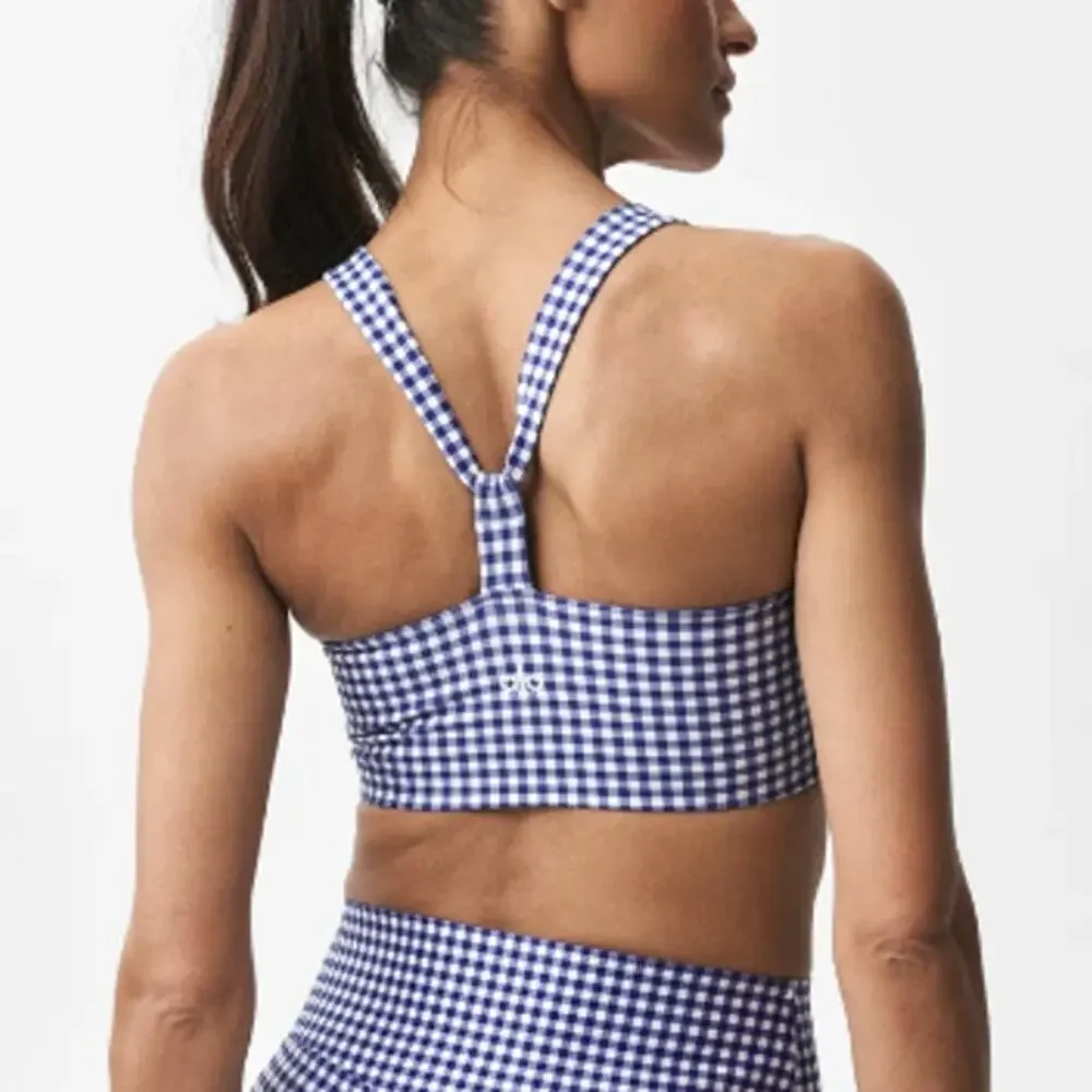 Alo Yoga Airlift Gingham Sleek Bra Tank Navy Size L